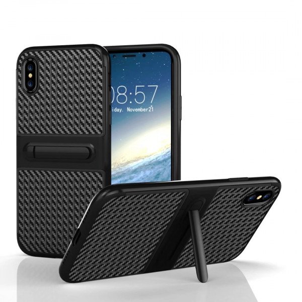 Wholesale Apple iPhone X (Ten) Slim Fit Kickstand Hybrid Case (Black)